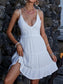 White Worsted Midskirt Dress With All Colors Of National Wind Cotton Halter Belt 