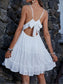 White Worsted Midskirt Dress With All Colors Of National Wind Cotton Halter Belt 